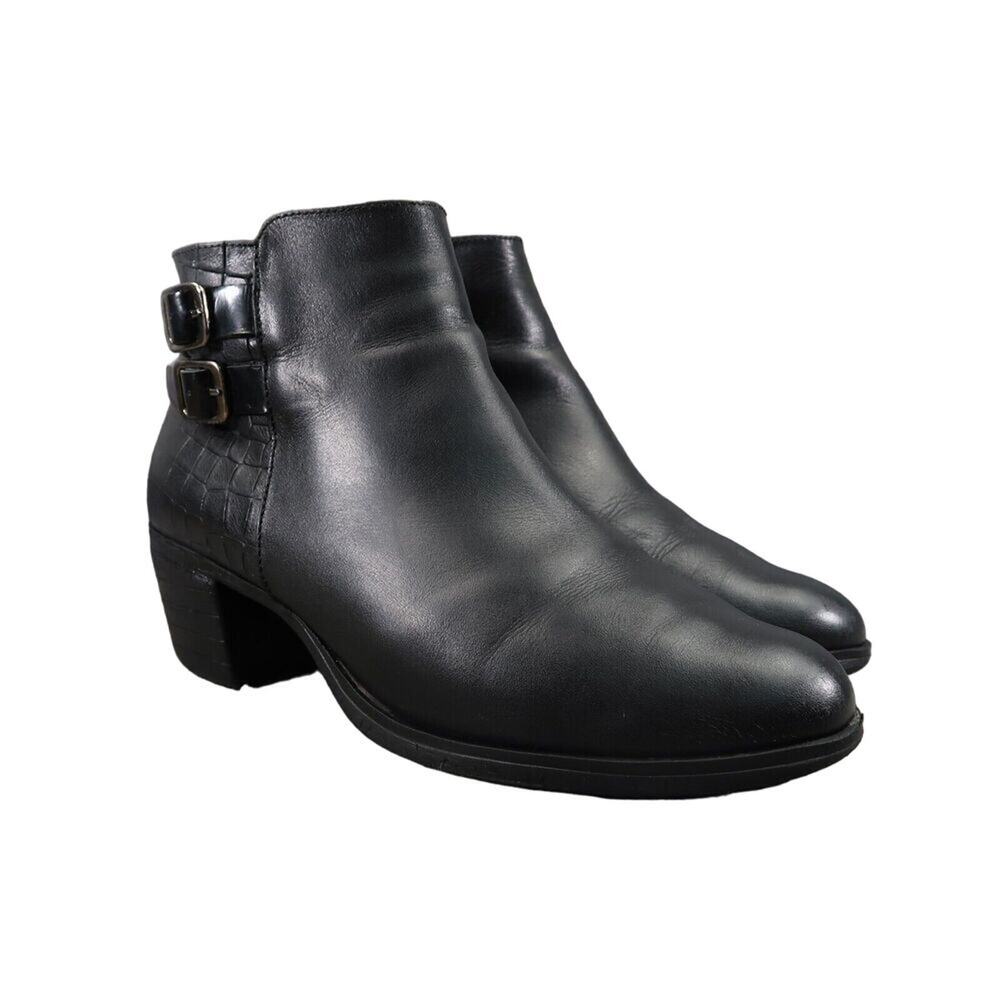 Laura Azana Shoes Womens 40 Booties Classic Leather Buckle Straps Comfort Black